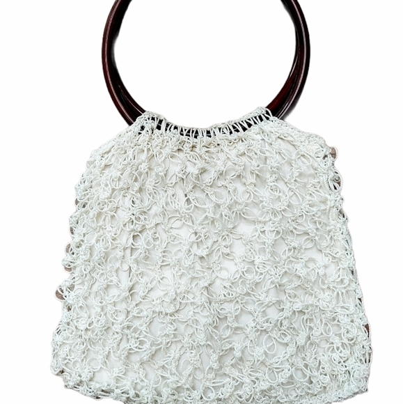 Handmade Knit Crochet Ivory Purse Festival Bag - Picture 1 of 9